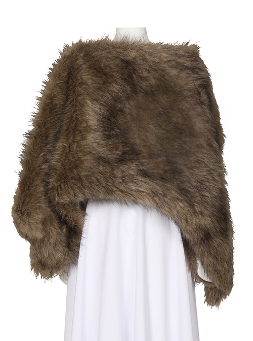 The Witcher Season 2 Princess Ciri Halloween Cosplay Costume Brown Imitation Fur Shawl