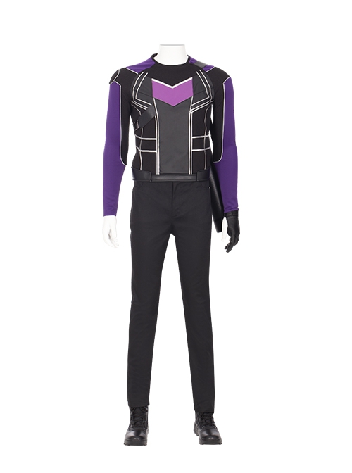 Super Hero Hawkeye Purple Black Battle Suit Halloween Cosplay Costume Set
