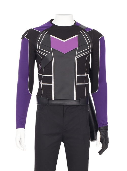 Super Hero Hawkeye Purple Black Battle Suit Halloween Cosplay Costume Long Sleeve Top