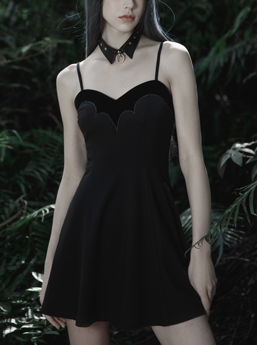 Gothic Dark Bat Fleece Embroidered Sun Suspender Dress