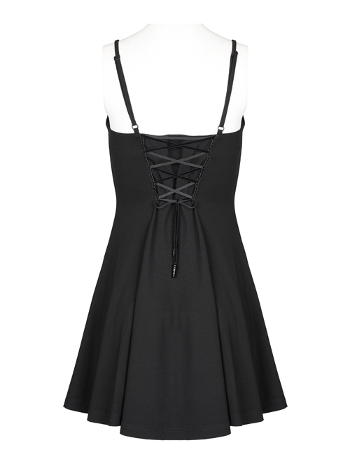 Gothic Dark Bat Fleece Embroidered Sun Suspender Dress
