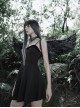Gothic Dark Bat Fleece Embroidered Sun Suspender Dress