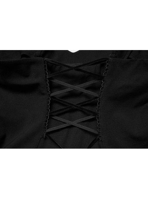 Gothic Dark Bat Fleece Embroidered Sun Suspender Dress