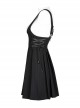 Dark Twill Drape Weave High Waist Cross Strap Decoration Pleated Slip Dress
