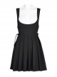 Dark Twill Drape Weave High Waist Cross Strap Decoration Pleated Slip Dress