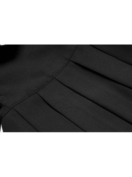Dark Twill Drape Weave High Waist Cross Strap Decoration Pleated Slip Dress