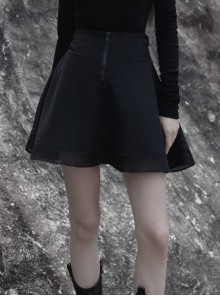 Chiffon Plaid Large-Hole Mesh Stitching V-Word Segmentation Design Sun-Hem Skirt