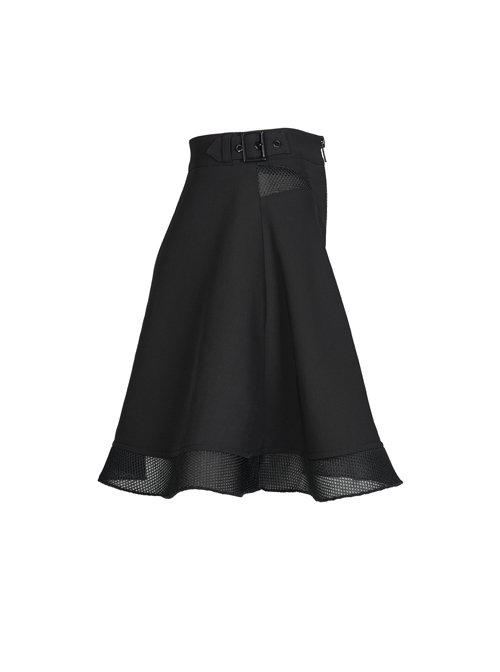 Chiffon Plaid Large-Hole Mesh Stitching V-Word Segmentation Design Sun-Hem Skirt