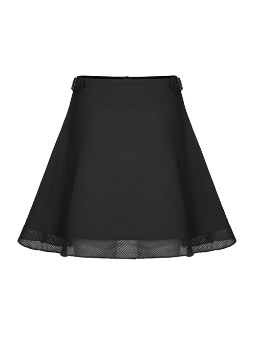 Chiffon Plaid Large-Hole Mesh Stitching V-Word Segmentation Design Sun-Hem Skirt