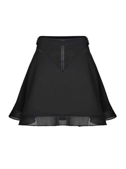 Chiffon Plaid Large-Hole Mesh Stitching V-Word Segmentation Design Sun-Hem Skirt