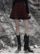 College Style Red Chiffon Plaid Large-Hole Mesh Stitching V-Word Segmentation Design Sun-Hem Skirt