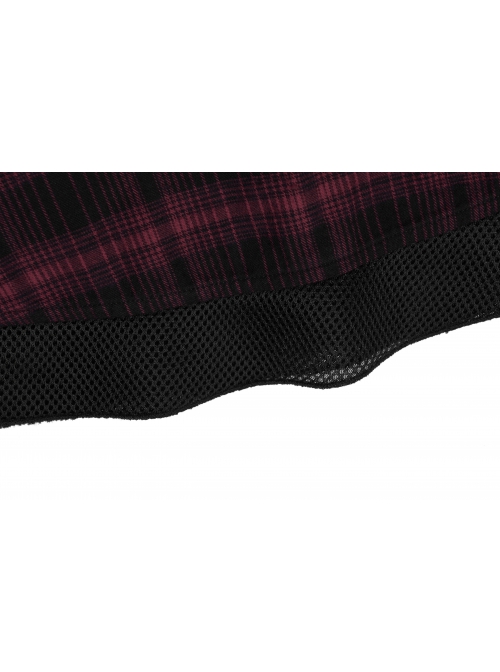 College Style Red Chiffon Plaid Large-Hole Mesh Stitching V-Word Segmentation Design Sun-Hem Skirt
