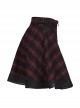 College Style Red Chiffon Plaid Large-Hole Mesh Stitching V-Word Segmentation Design Sun-Hem Skirt
