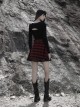 College Style Red Chiffon Plaid Large-Hole Mesh Stitching V-Word Segmentation Design Sun-Hem Skirt