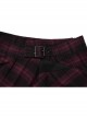 College Style Red Chiffon Plaid Large-Hole Mesh Stitching V-Word Segmentation Design Sun-Hem Skirt