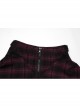 College Style Red Chiffon Plaid Large-Hole Mesh Stitching V-Word Segmentation Design Sun-Hem Skirt