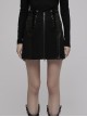 Dark Faux Leather Punk Cross Strap Design Metal Zipper Decoration High Waist Skirt