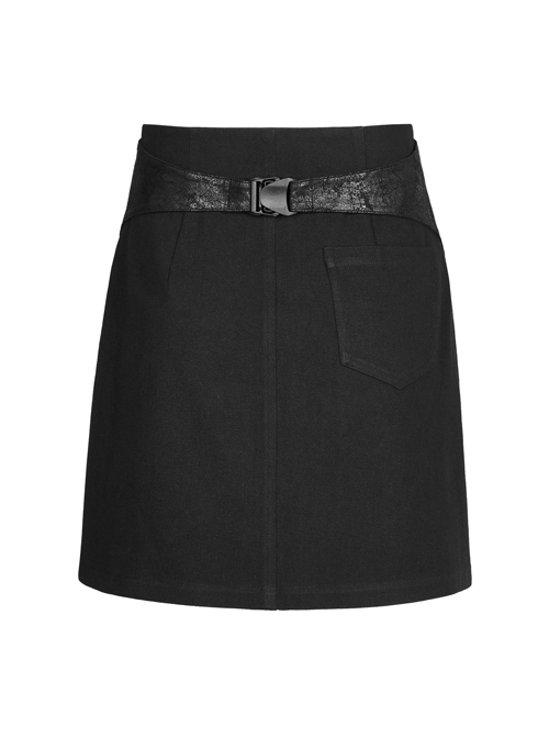 Dark Faux Leather Punk Cross Strap Design Metal Zipper Decoration High Waist Skirt