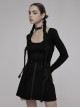 Dark Faux Leather Punk Cross Strap Design Metal Zipper Decoration High Waist Skirt