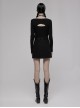 Dark Faux Leather Punk Cross Strap Design Metal Zipper Decoration High Waist Skirt