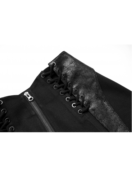 Dark Faux Leather Punk Cross Strap Design Metal Zipper Decoration High Waist Skirt