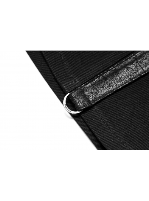 Dark Faux Leather Punk Cross Strap Design Metal Zipper Decoration High Waist Skirt