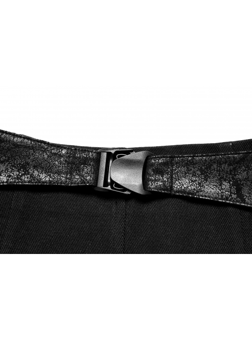 Dark Faux Leather Punk Cross Strap Design Metal Zipper Decoration High Waist Skirt