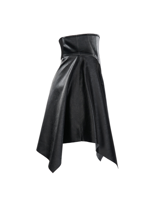 Gothic Black Glossy Cortex Waist Seal Square Hem High Waist Skirt