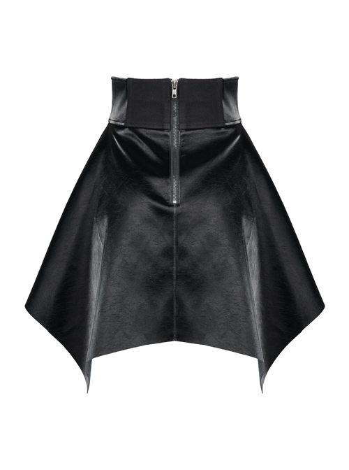 Gothic Black Glossy Cortex Waist Seal Square Hem High Waist Skirt