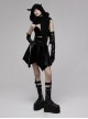 Gothic Black Glossy Cortex Waist Seal Square Hem High Waist Skirt