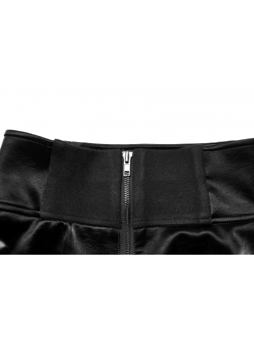 Gothic Black Glossy Cortex Waist Seal Square Hem High Waist Skirt