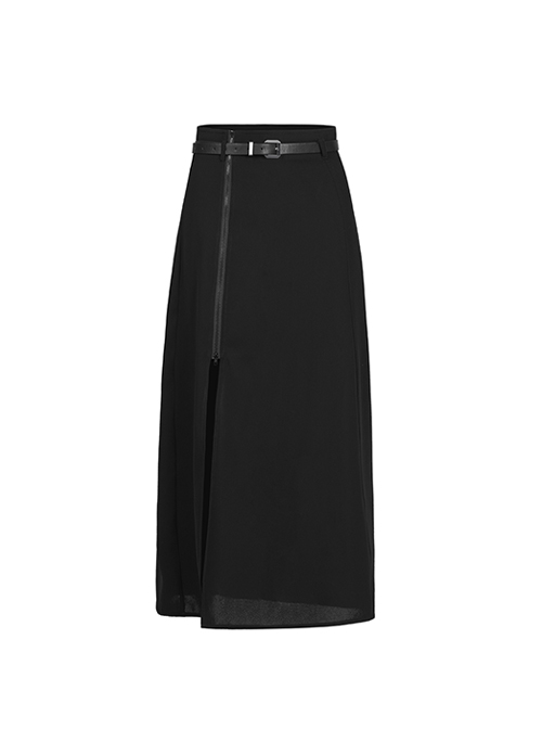 Black Chiffon Fabric Minimalist Thin Two-Wear Zippered Slit Design Half Skirt