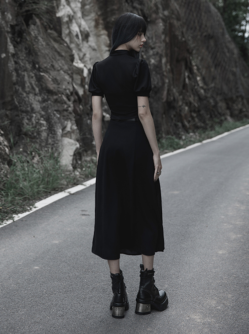 Black Chiffon Fabric Minimalist Thin Two-Wear Zippered Slit Design Half Skirt