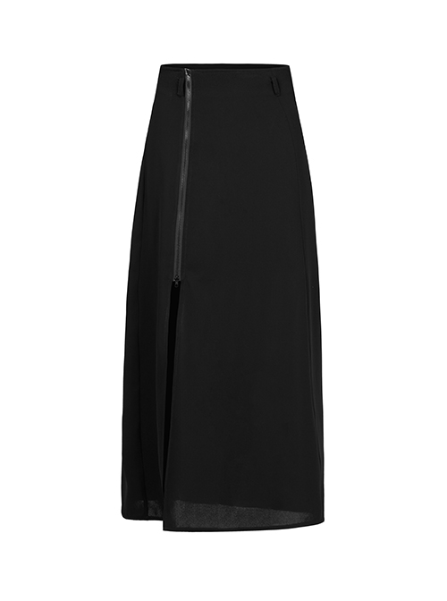 Black Chiffon Fabric Minimalist Thin Two-Wear Zippered Slit Design Half Skirt