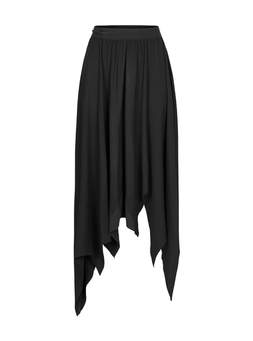 Knitted Raw Edge Black Rubber Buckle Decoration Irregular Bat Hem Long Skirt