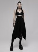 Knitted Raw Edge Black Rubber Buckle Decoration Irregular Bat Hem Long Skirt