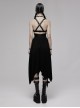 Knitted Raw Edge Black Rubber Buckle Decoration Irregular Bat Hem Long Skirt
