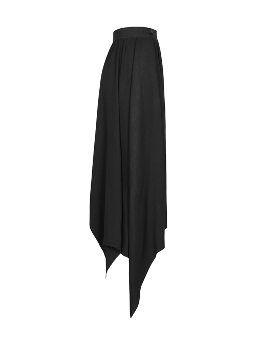 Knitted Raw Edge Black Rubber Buckle Decoration Irregular Bat Hem Long Skirt