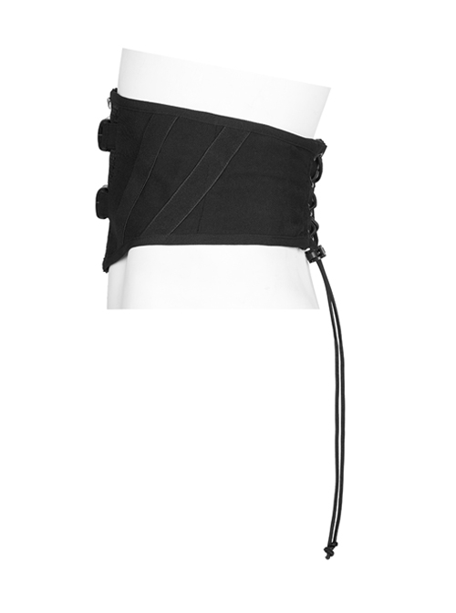 Black Functional Double Breasted Stretch Tie Rope Knit Belt