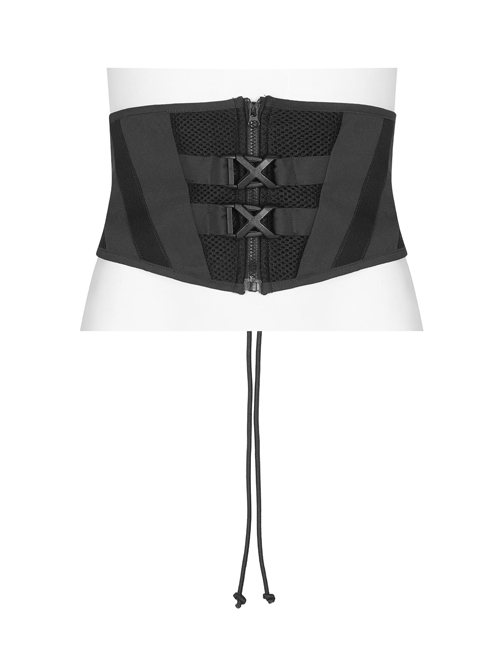 Grey Fabric With Black Functional Double Breasted Stretch Tie Rope Knit Belt