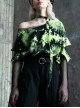 Punk Tie-Dye Fabric Fake Two Spliced Plaid Off The Shoulder Perspective Hoodies