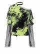 Punk Tie-Dye Fabric Fake Two Spliced Plaid Off The Shoulder Perspective Hoodies