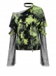 Punk Tie-Dye Fabric Fake Two Spliced Plaid Off The Shoulder Perspective Hoodies