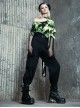 Punk Tie-Dye Fabric Fake Two Spliced Plaid Off The Shoulder Perspective Hoodies