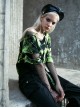 Punk Tie-Dye Fabric Fake Two Spliced Plaid Off The Shoulder Perspective Hoodies