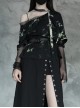 Punk Tie-Dye Fabric Fake Two Spliced Plaid Off The Shoulder Perspective Hoodies