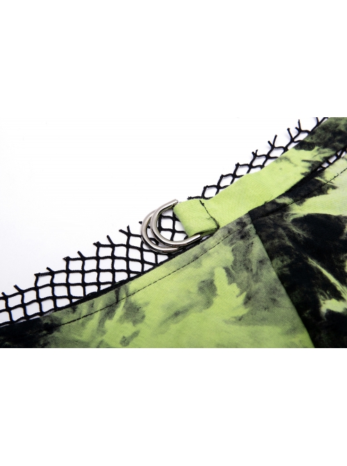 Punk Tie-Dye Fabric Fake Two Spliced Plaid Off The Shoulder Perspective Hoodies