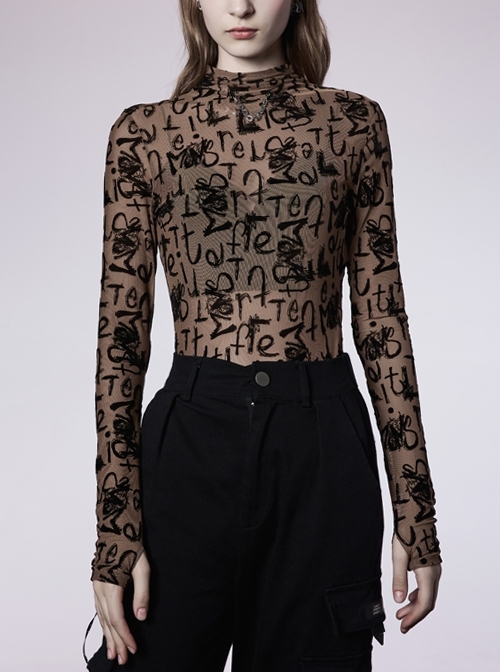 U Neckline Long Sleeves Basic Bottoming T-Shirt With Metal Removable Chain