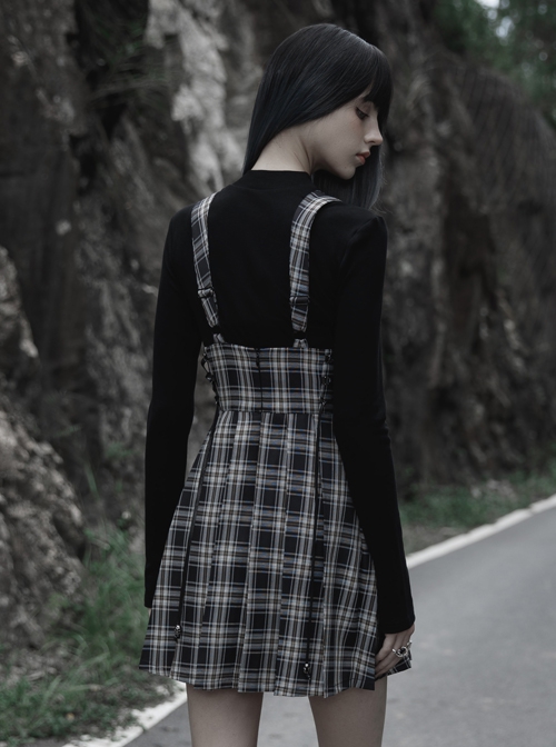 Black Stand Collar Knitting Hollow Round Button Decoration Skinny Long Sleeve T-Shirt