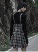 Black Stand Collar Knitting Hollow Round Button Decoration Skinny Long Sleeve T-Shirt